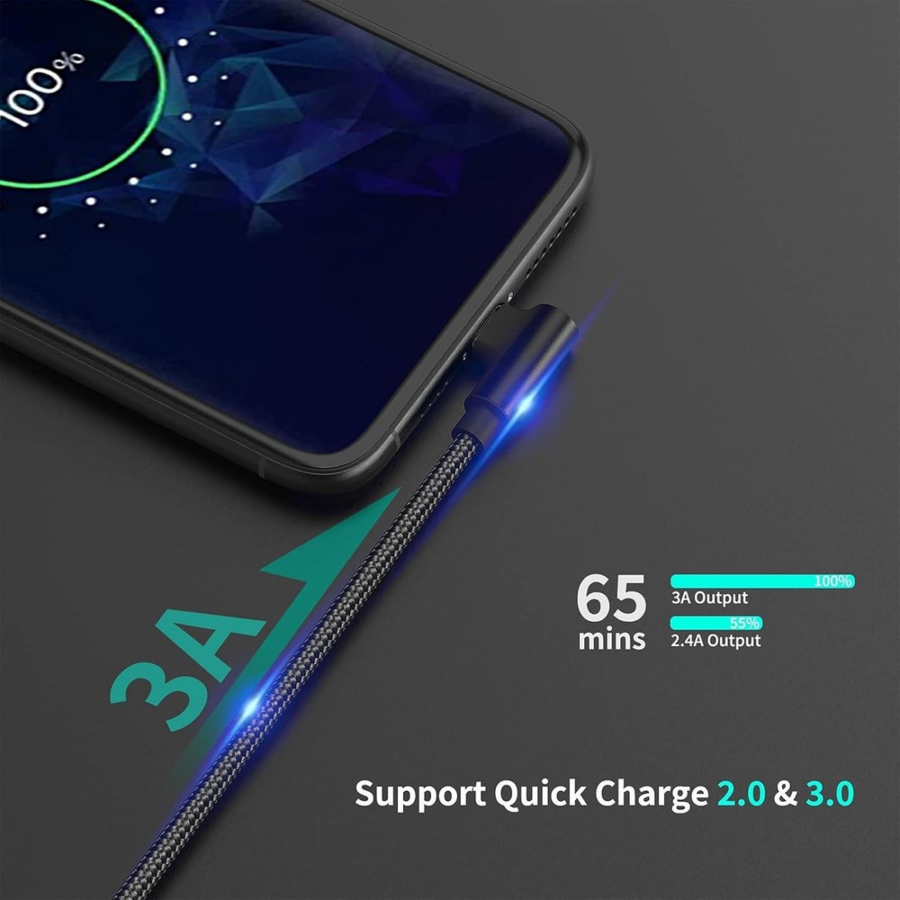 1ft Right Angle USB C Cable Fast Charging, 3 Pack 90 Degree A Angled 1FT