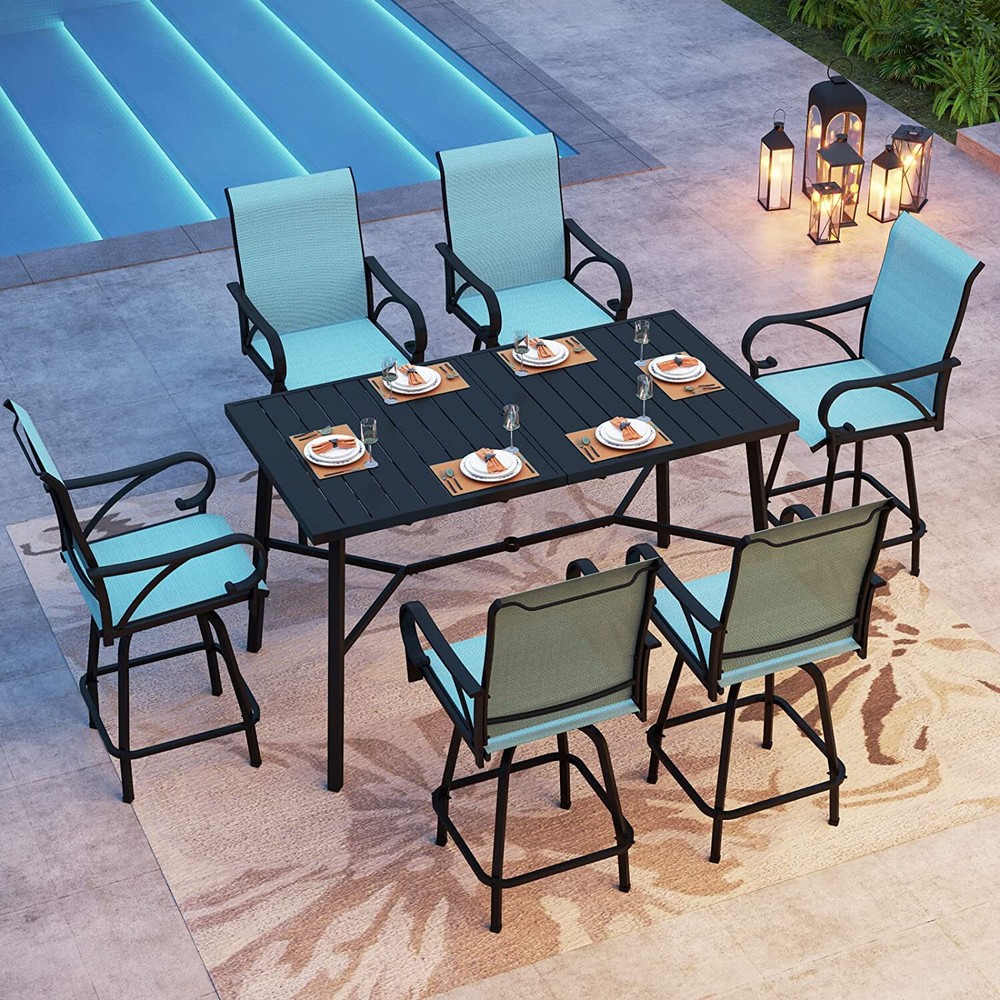 67"Outdoor Rectangular Dining Table Patio Yard Bar Table with 1.97"Umbrella Hole