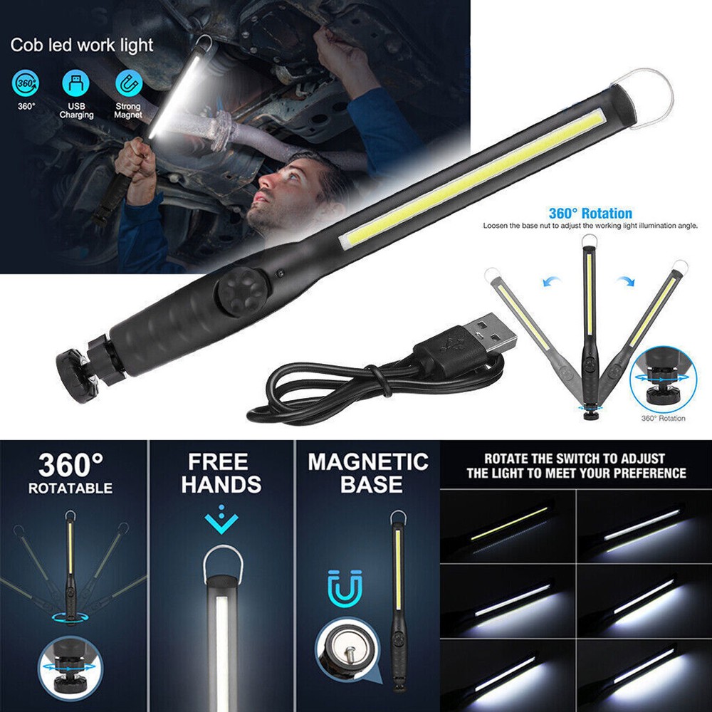 2X Rechargeable LED Slim Work Light Mechanic Flashlight Lamp Bar Camping Torch