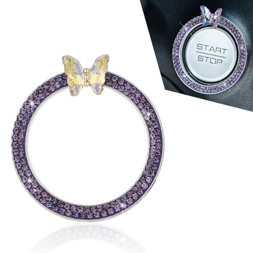 Car Engine Start Stop Decorative Ring, Bling Butterfly Diamond 1 PC Purple