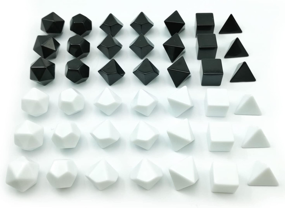 Bescon Blank Polyhedral RPG Dice Set 42Pcs Artist Set, Solid Black and White Col