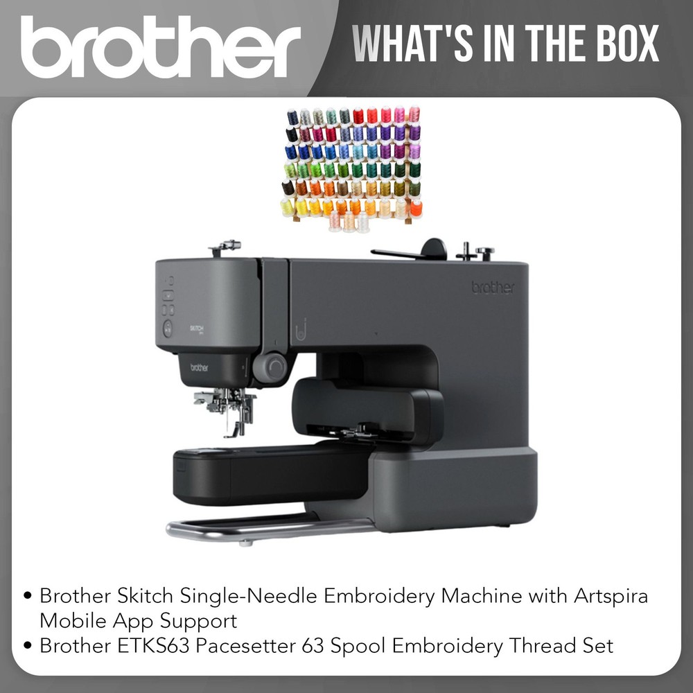 Brother Skitch Embroidery Machine and Pacesetter 63 Spool Thread Set Bundle