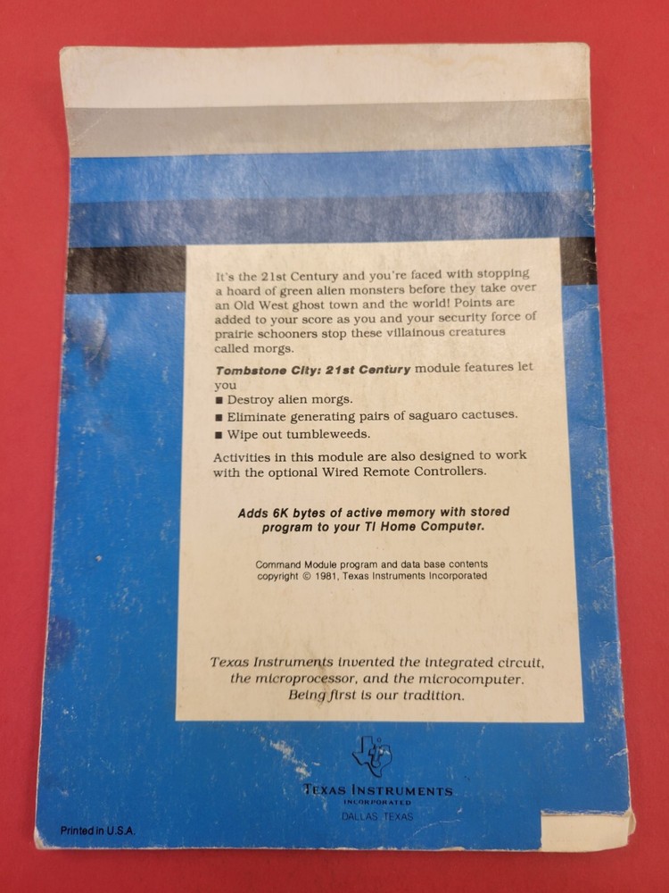 Texas Instruments Home Computer Game Manual Tombstone City