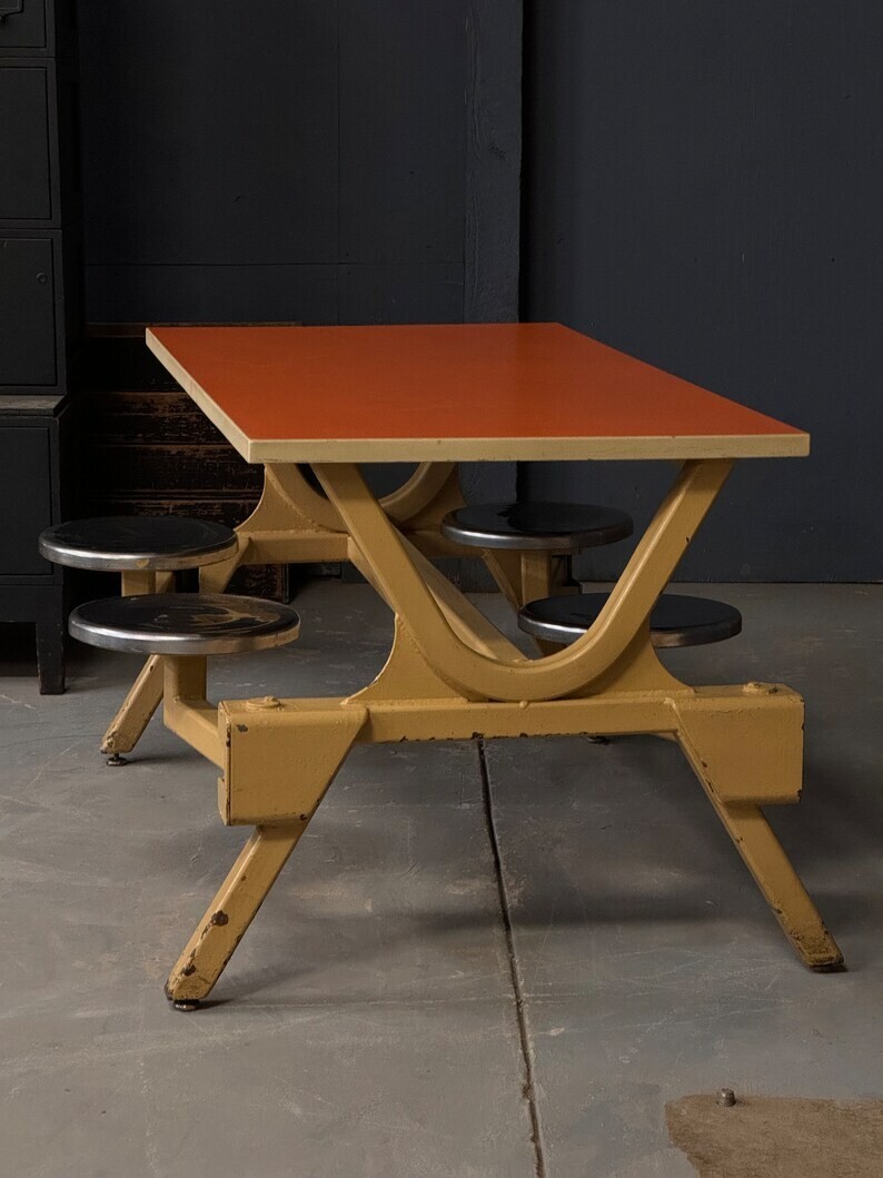 LOT Of Vintage Swing Out Seat Table, Industrial Dining Table, Table Base