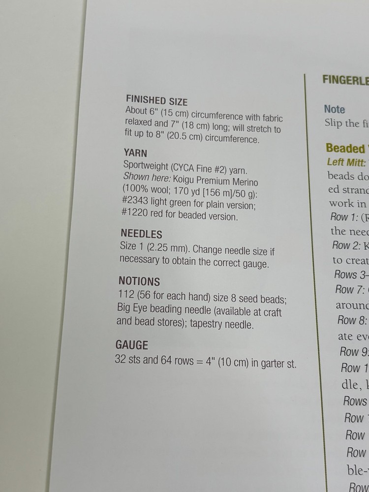 Fingerless Garter Mitts Knitting Pattern Book Pages