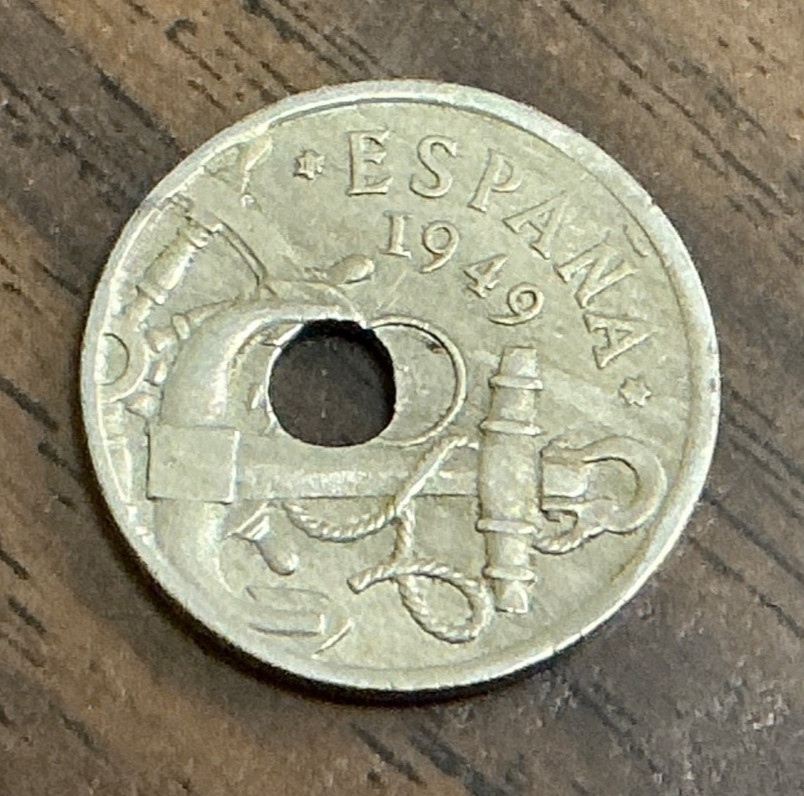 1949 Spain 50 Centavos Off-Center Hole Error