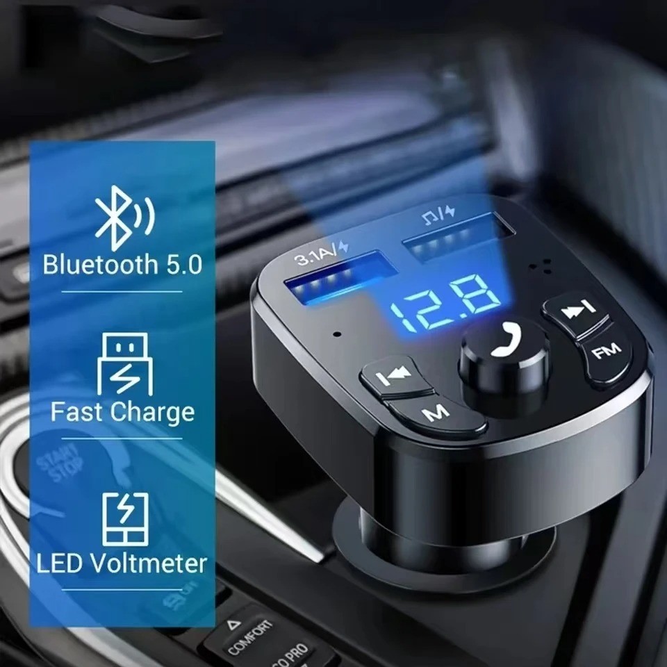 Bluetooth 5.0 Car Wireless FM Transmitter Adapter 2USB PD Charger AUX Hands-Free