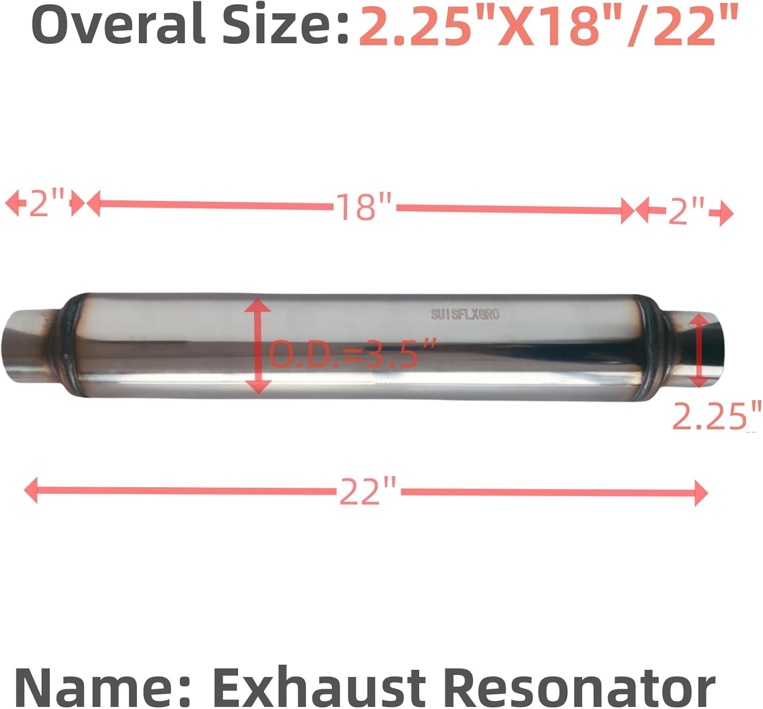 Exhaust Resonator Muffler, Straight Through Design, Low and Deep 2.25X18/22