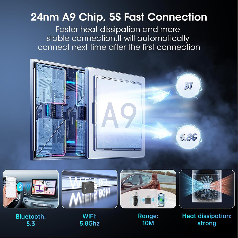 Wireless Carplay Adapter for Iphone, Convert Wired to Apple Carplay Wireless Ada