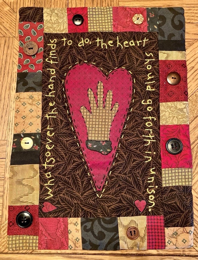 Primitive American Quilt Patchwork Hand Embroidered Mini Wall Hanging
