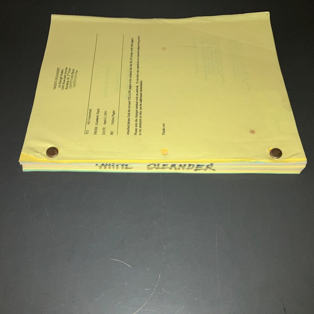 WHITE OLEANDER (4/21/01) Lohman/Pfeiffer/Wright / Kaminsky Rainbow Draft +COA!