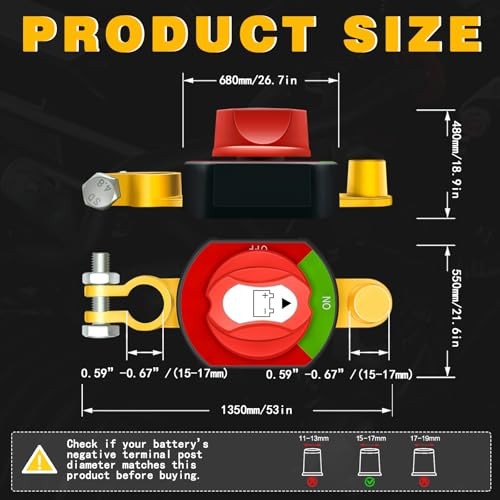 Top Post Battery Disconnect Switch 12V-48V 300A On/Off Battery Kill Switch