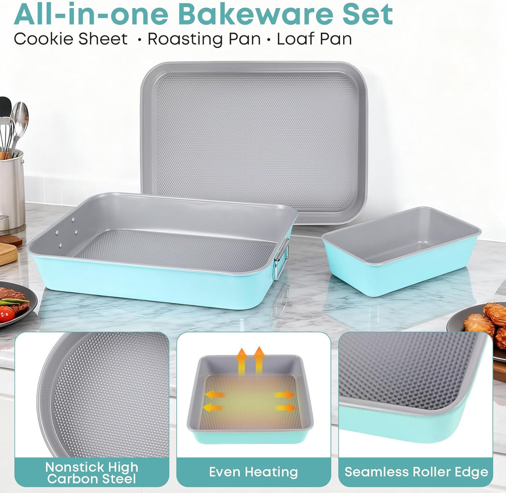 21-Pieces Stackable Nonstick Bakeware Set, PTFE/PFOA/PFOS Free Baking Pans Set w