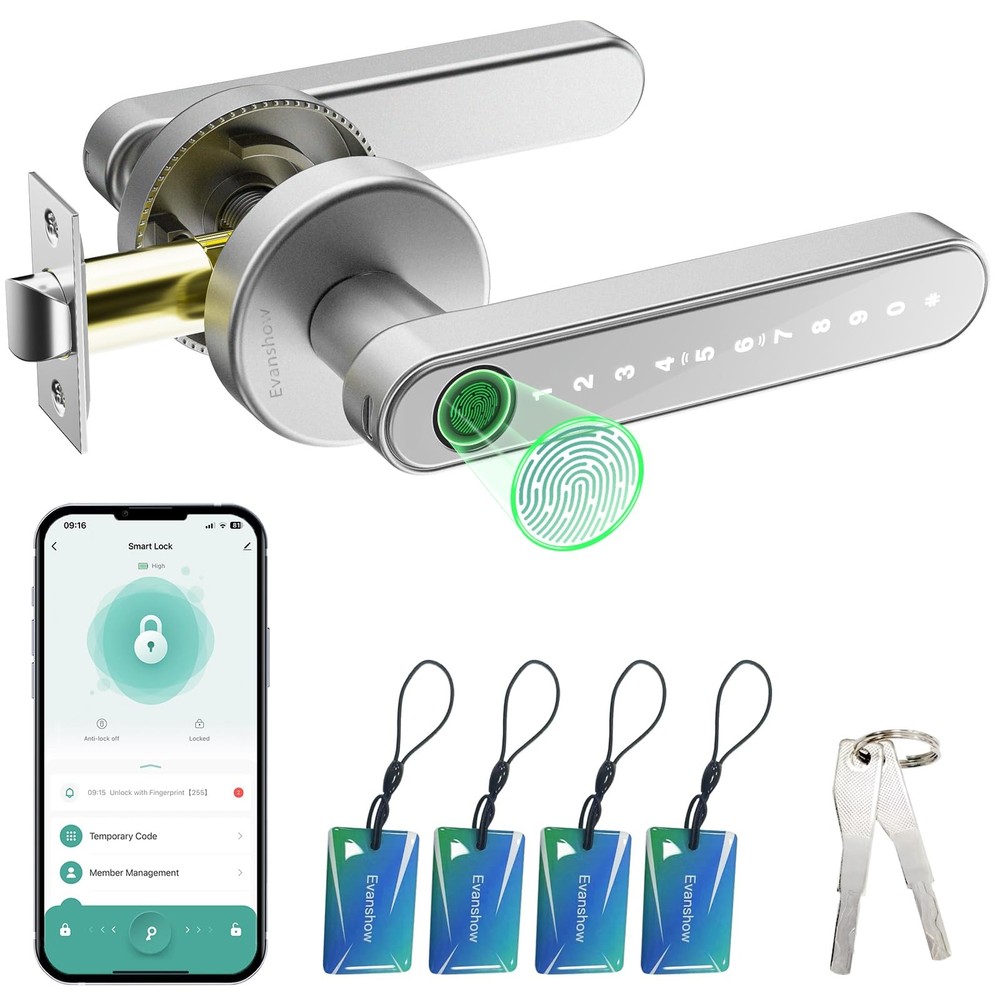Evanshow Smart Door Lock with Knob, Keyless Entry With APP, Silver 02