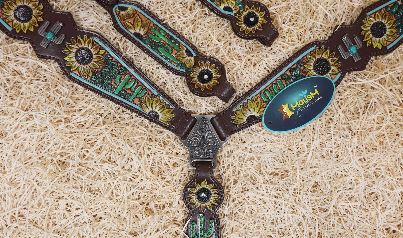 Western Leather Headstall and Breast Collar Tack Set