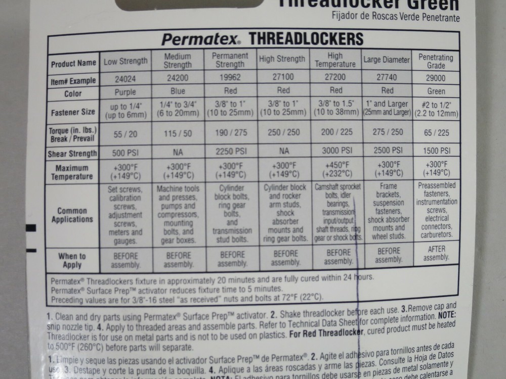 Permatex 29000 Penetrating Grade Threadlocker Green 6 ml