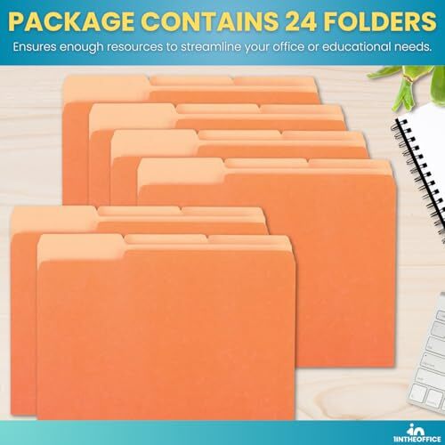 Orange File Folder, Durable Folder, File Folder Letter Size, 1/3 Cut Assorted