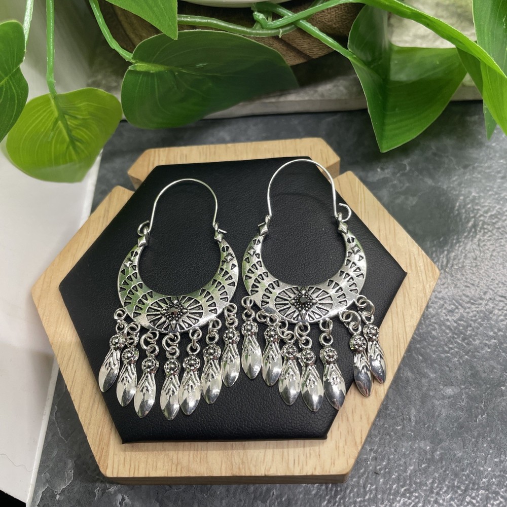 2.5” Silver-tone Earring Set Boho Retro Drop Dangle New Free Ship B6993