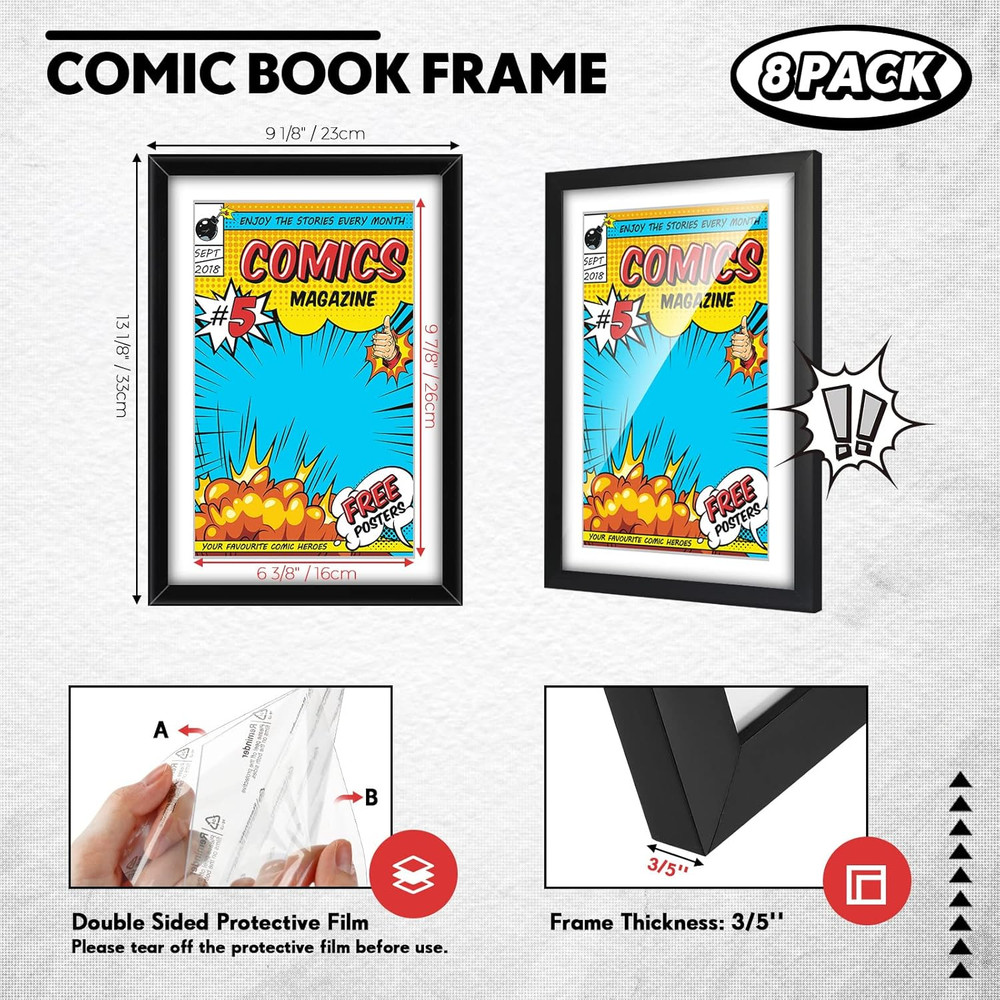 8 Pack Comic Book Frame, UV Protection, Comic Picture Magazine Frames Fits Curre