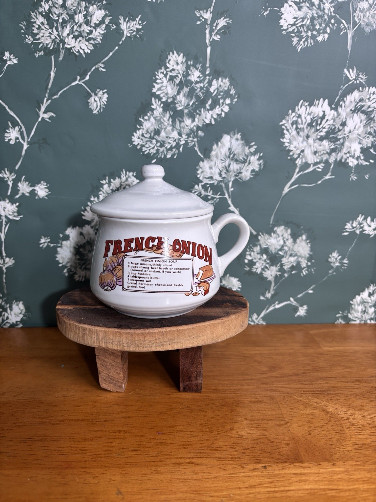VTG 70s Retro Cottage French Onion Soup Recipe Cup
