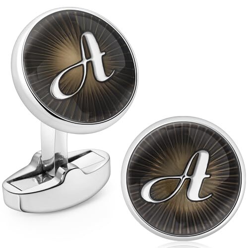 Initial Cufflinks for Men, Classic Black & Silver Shirt Studs Cuff Links A.