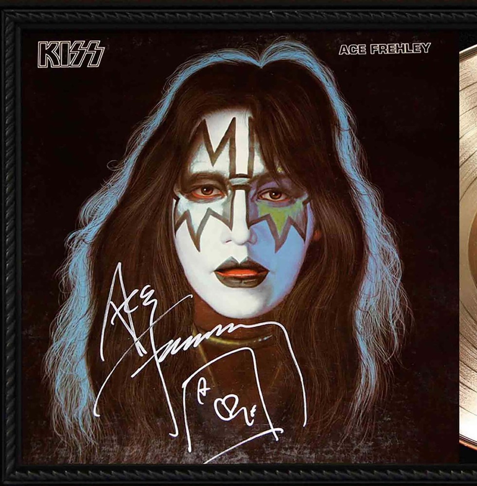 Ace Frehley Framed Cherry wood Reproduction Signature LP Record Display.
