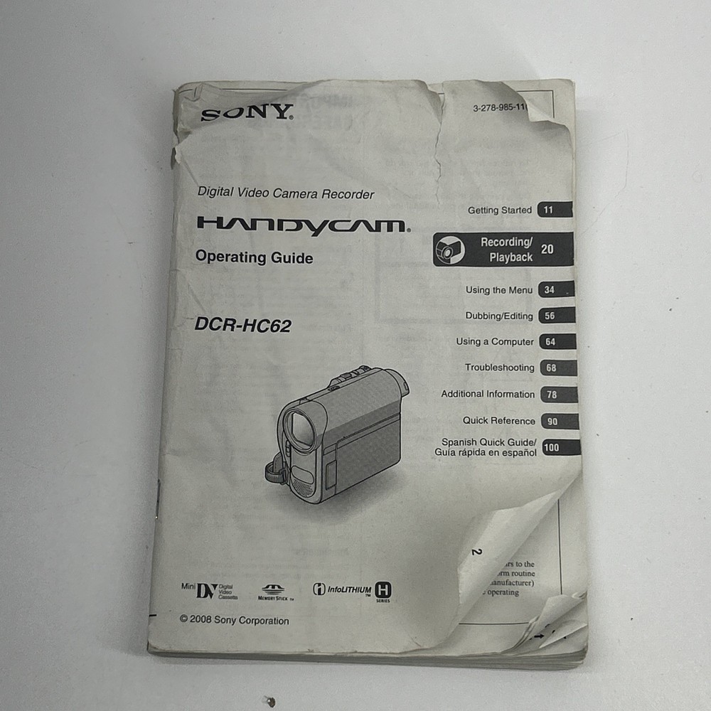 Sony Handycam DCR-HC62 Operating Guide- Manual