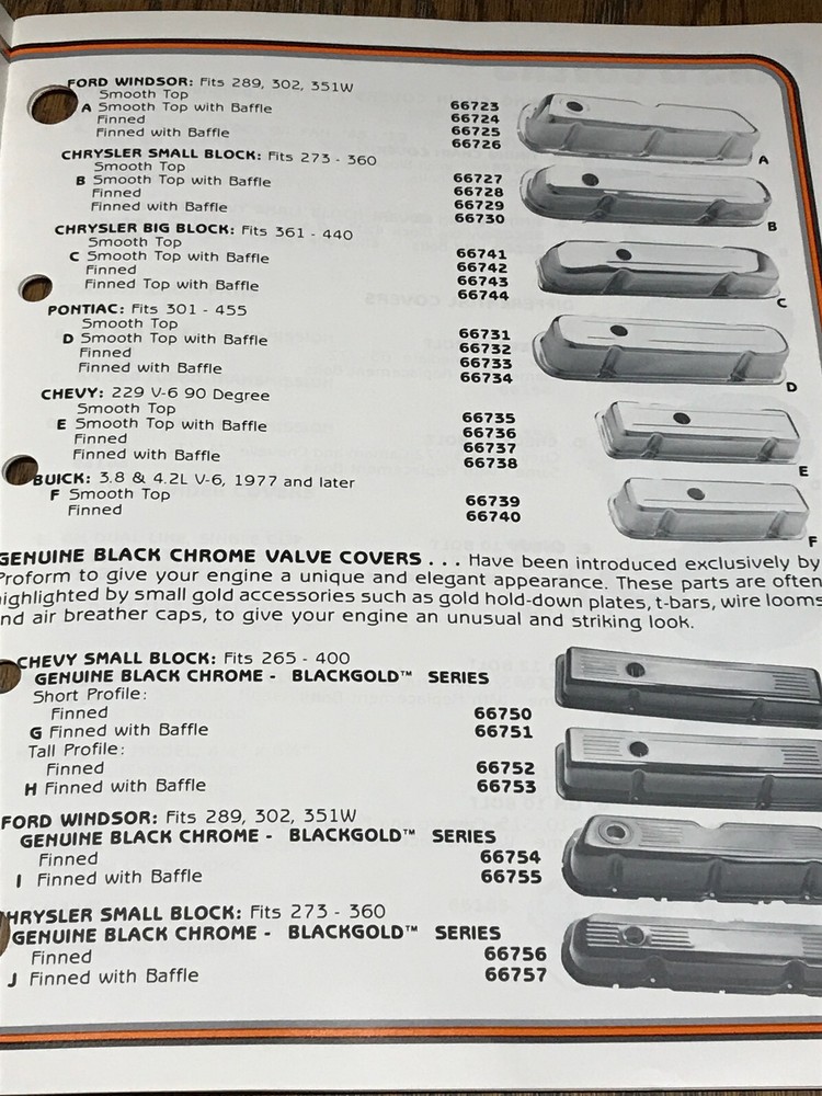 1985 Proform Chrome Parts Catalog Encyclopedia, Valve Covers, Accessories