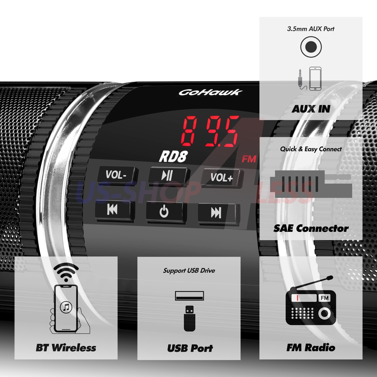 Bluetooth Motorcycle Stereo Speaker Soundbar Audio Radio MP3 System ATV 4Wheeler