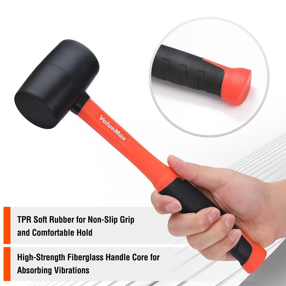 ValueMax Rubber Mallet Hammers 8oz Double-Faced Soft Mallet w/Fiberglass Handle