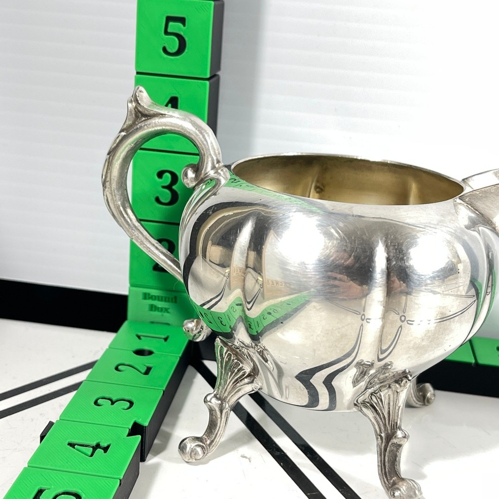 Sheridan Silver on Copper Footed Creamer Pitcher Etched Melon Design