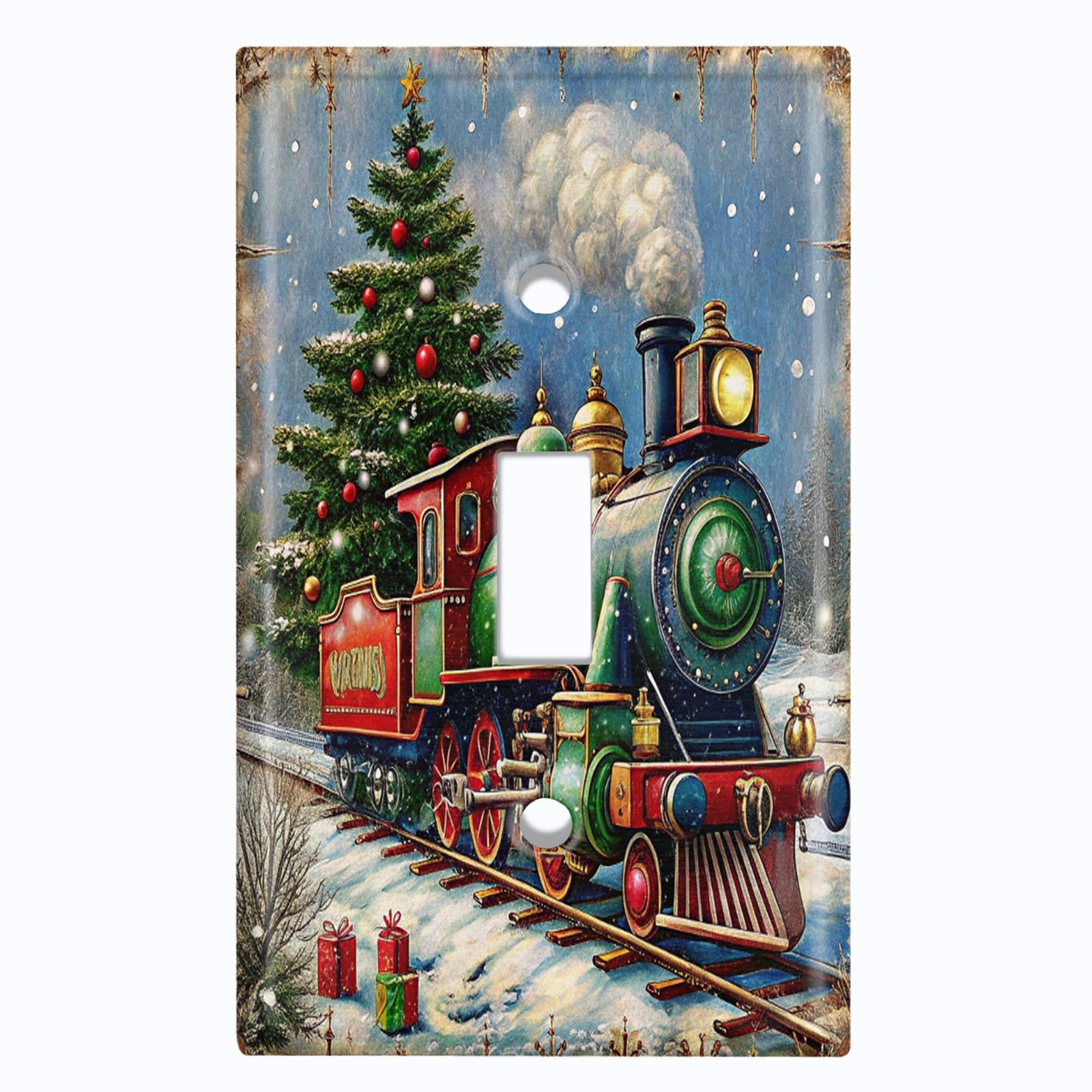 Metal Light Switch Outlet Cover Wall Plate Vintage Christmas Train Decor SAN116