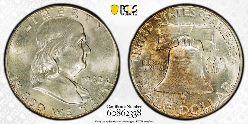 1962 Franklin Half Dollar PCGS MS64 - TrueView/Gold Shield - 90% Silver