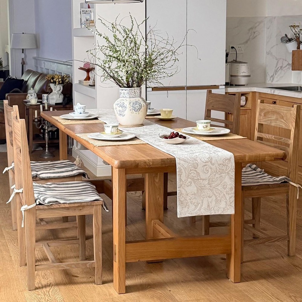 Beige Table Runner for Home Decor 90 Inches Long, Cotton Polyester Rustic Jac...