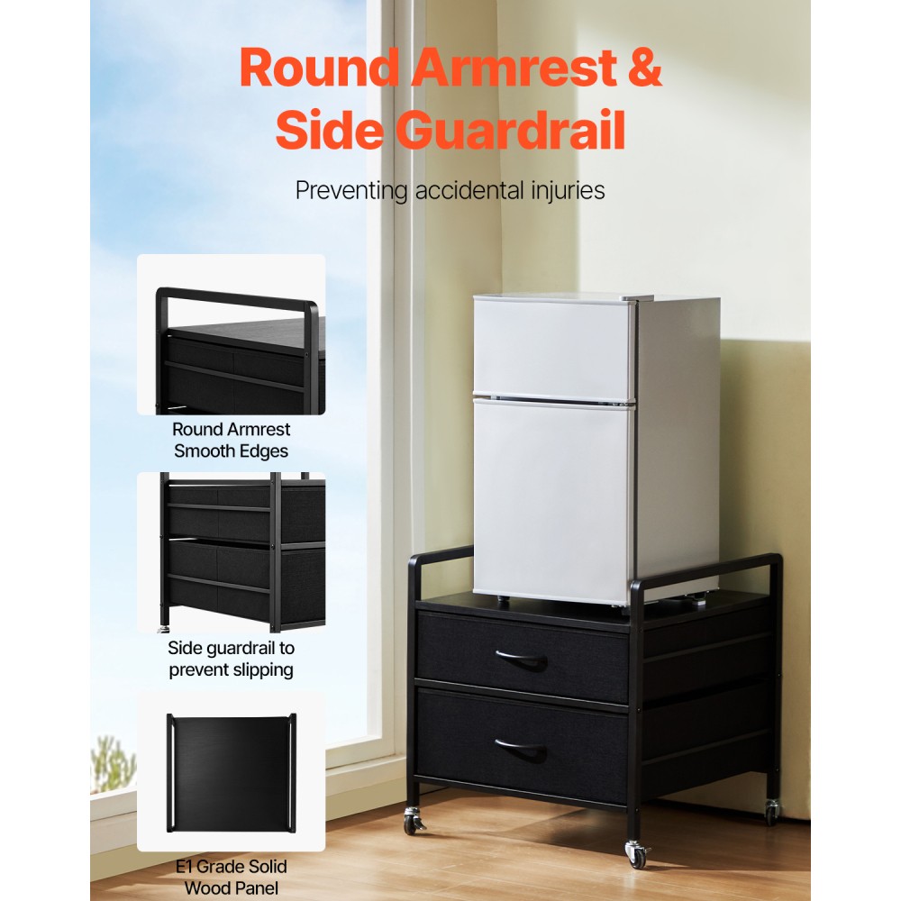 Rolling Mini Fridge Stand, 2 Drawers, Lockable Wheels
