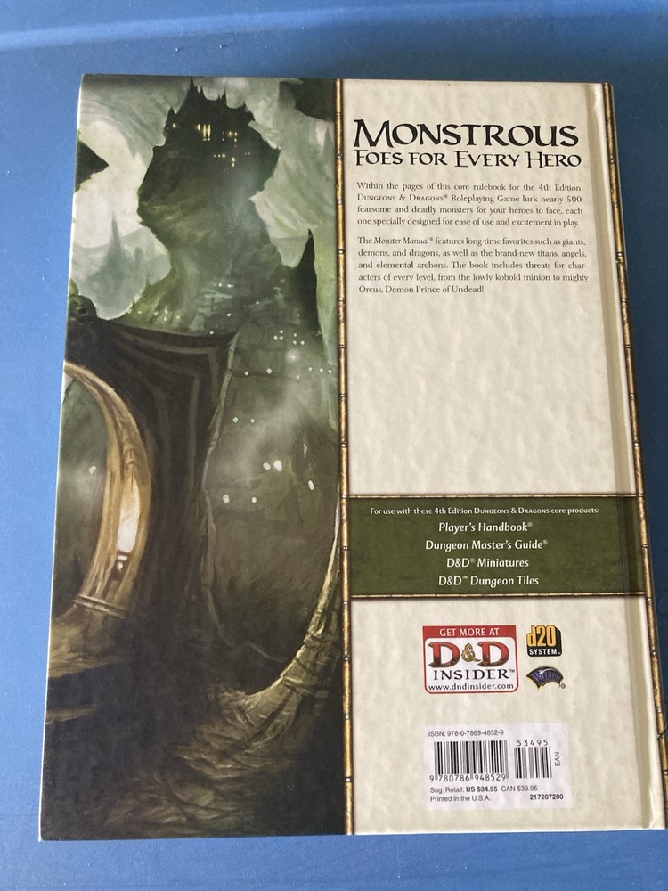 Monster Manual - Core Rules Dungeons and Dragons 4.0 4TH Edition D & D Nice!