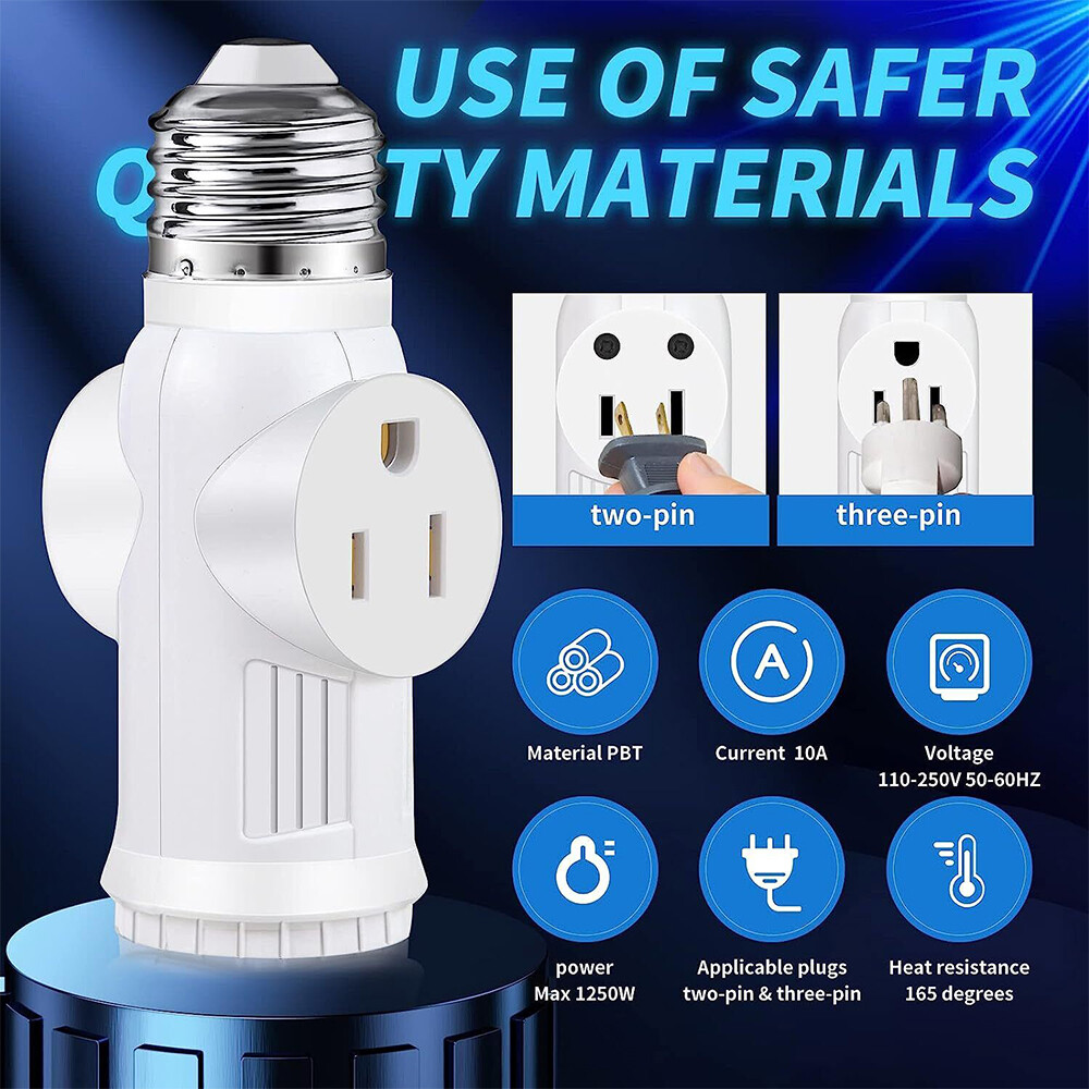 E26/E27 Light Socket to Plug Adapter 2/3 Prong Light Bulb Outlet Plug Converter