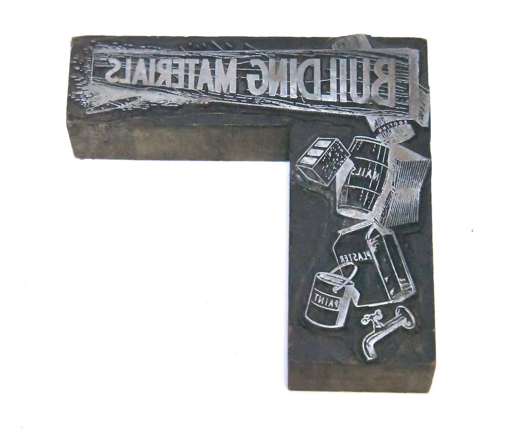 VINTAGE PRINTERS BLOCK BUILDING MATERIALS ADVERTISING