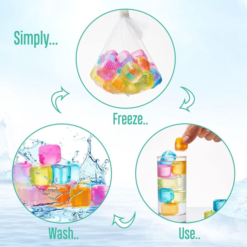 60Pcs Reusable Ice Cubes - Colorful Plastic, Non-Diluting Square Cubes for Dr