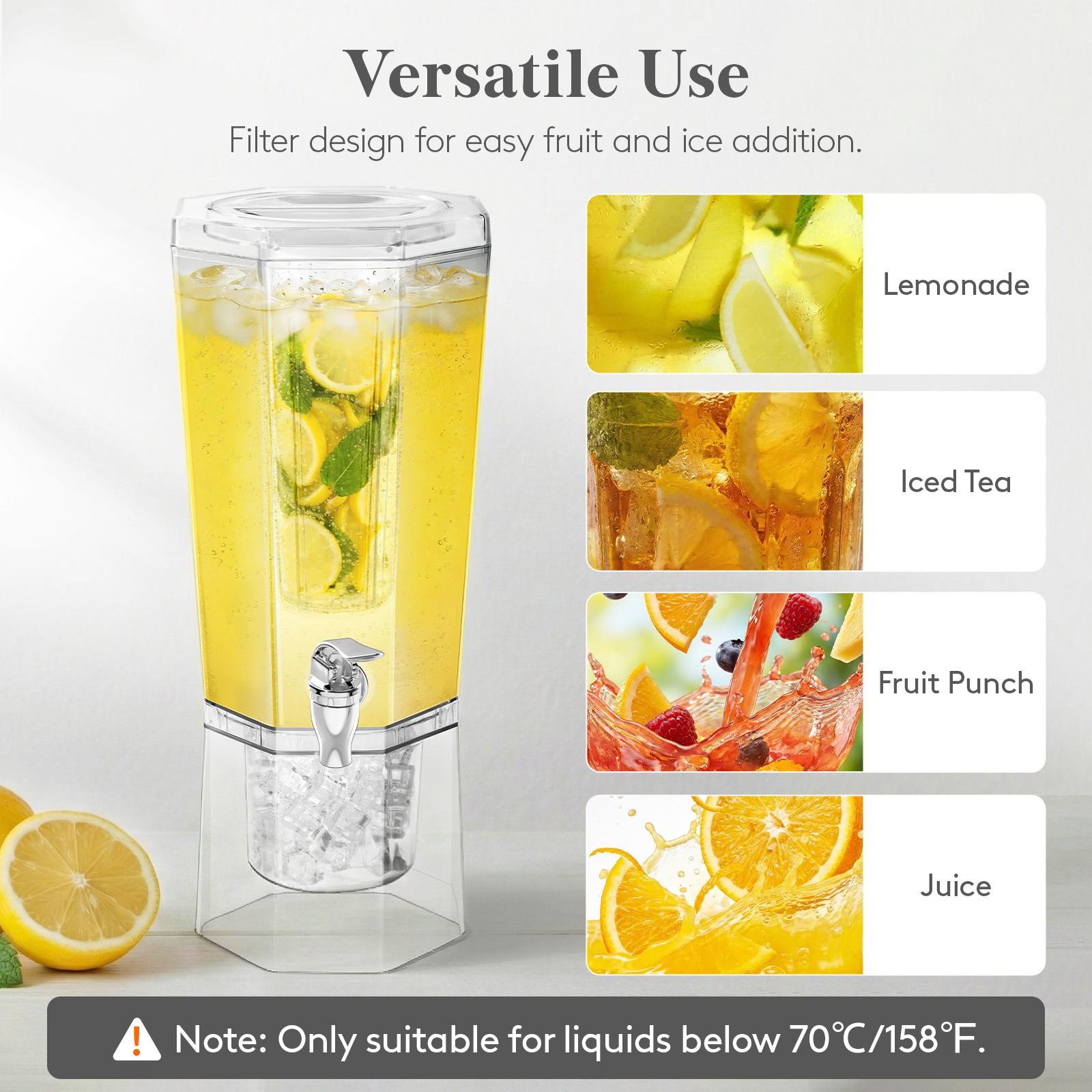 Drink Dispenser for Parties, Plastic Beverage Container with Stand & Ice Core
