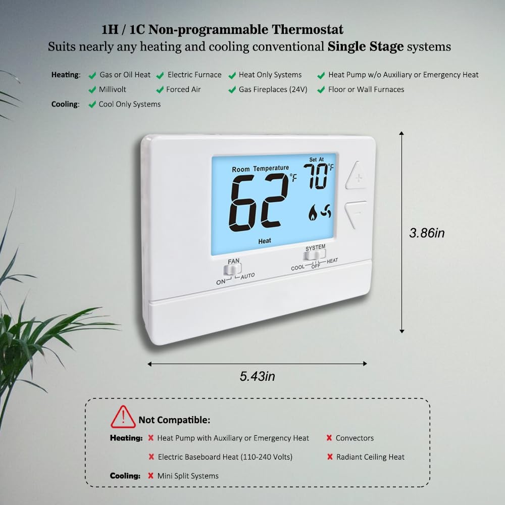 NonProgrammable Thermostat for Home, Digital Energy-Saving Thermostat,Single-...