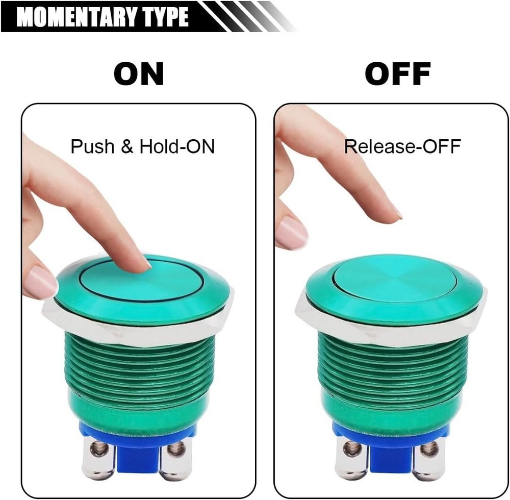 Durable Green Momentary Push Button Switch 250V AC - Ideal for DIY Projects