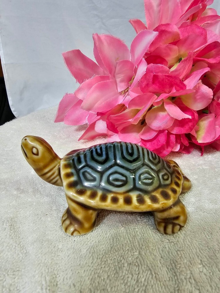Vtg ceramic turtle figurine statue brown gray