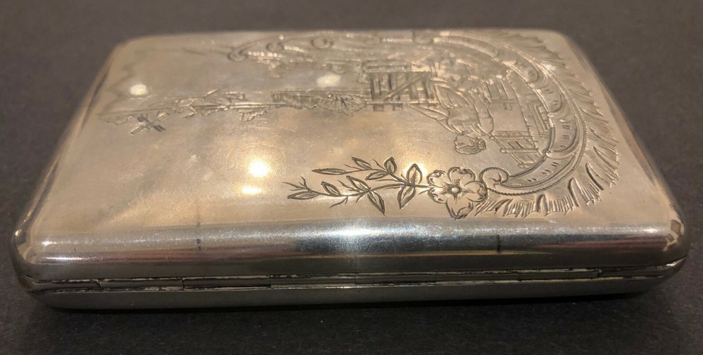 Antique Imperial Russian Engraved 84 Silver Cigarette Case