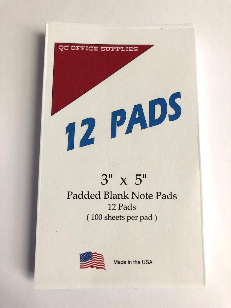 NOTE / MEMO PADS - Blank - 3” X 5” - 100 Sheets Per Pad - 12 Pads