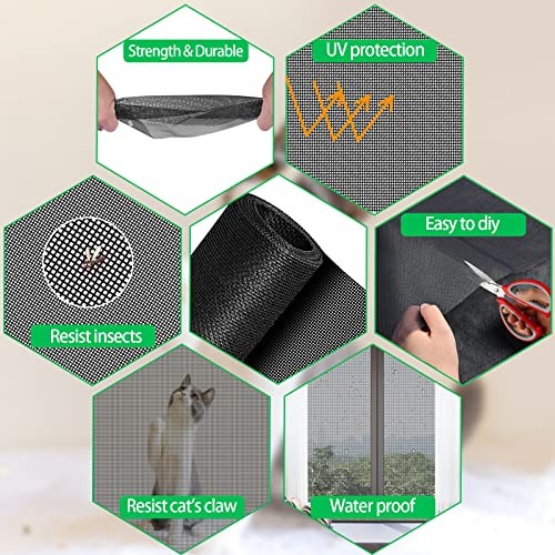 QWR Pet Proof Window Screen Replacement Kit, 39"x118" Durable High Hardness