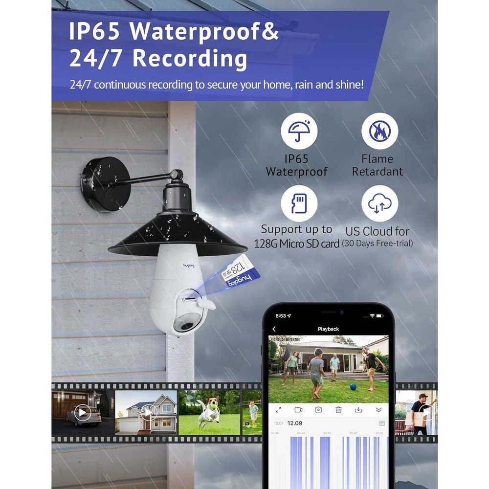 2K Wireless Light Bulb Security Cameras with Motion Detection & Night Vision