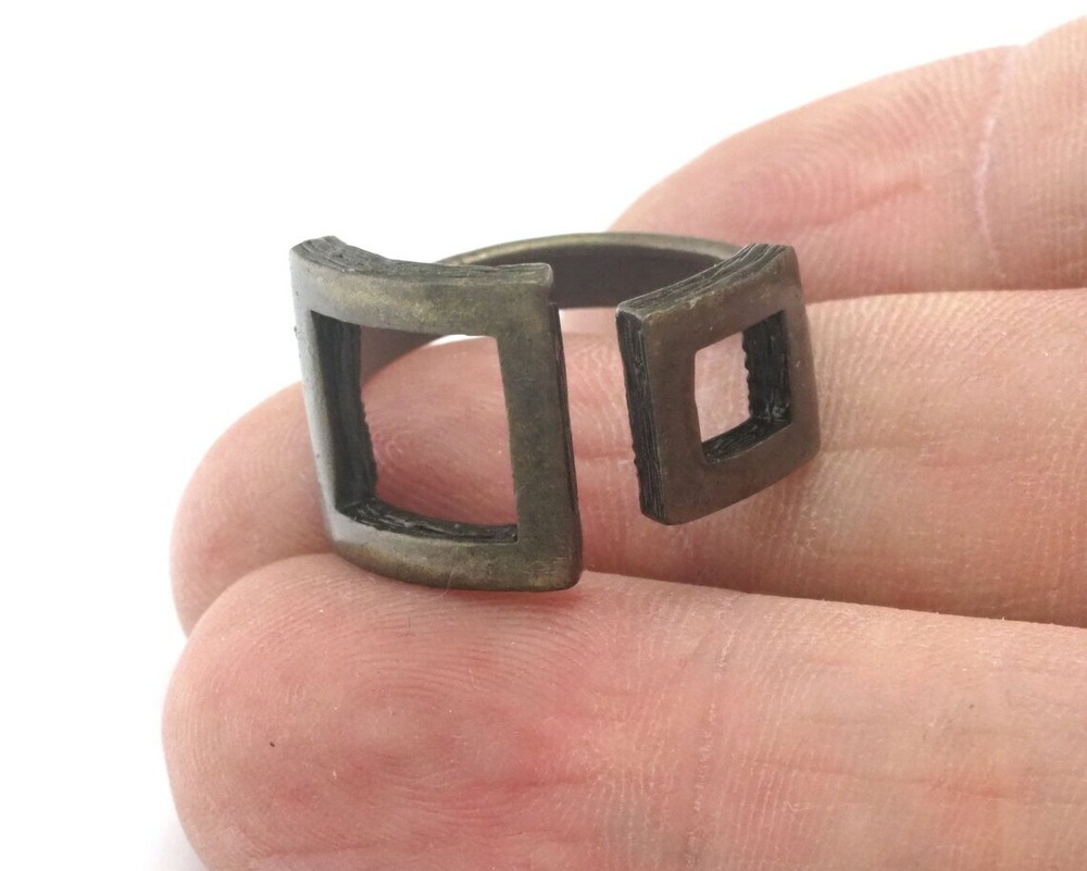 Square Frames Adjustable Statement Ring Antique Bronze plated brass 6-8 US 4347