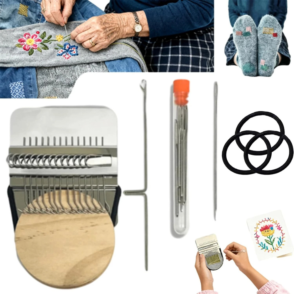 Loom Knitting Kit, Patch Kit Weaving Loom, Mini Portable Patch Darning Loom Kits