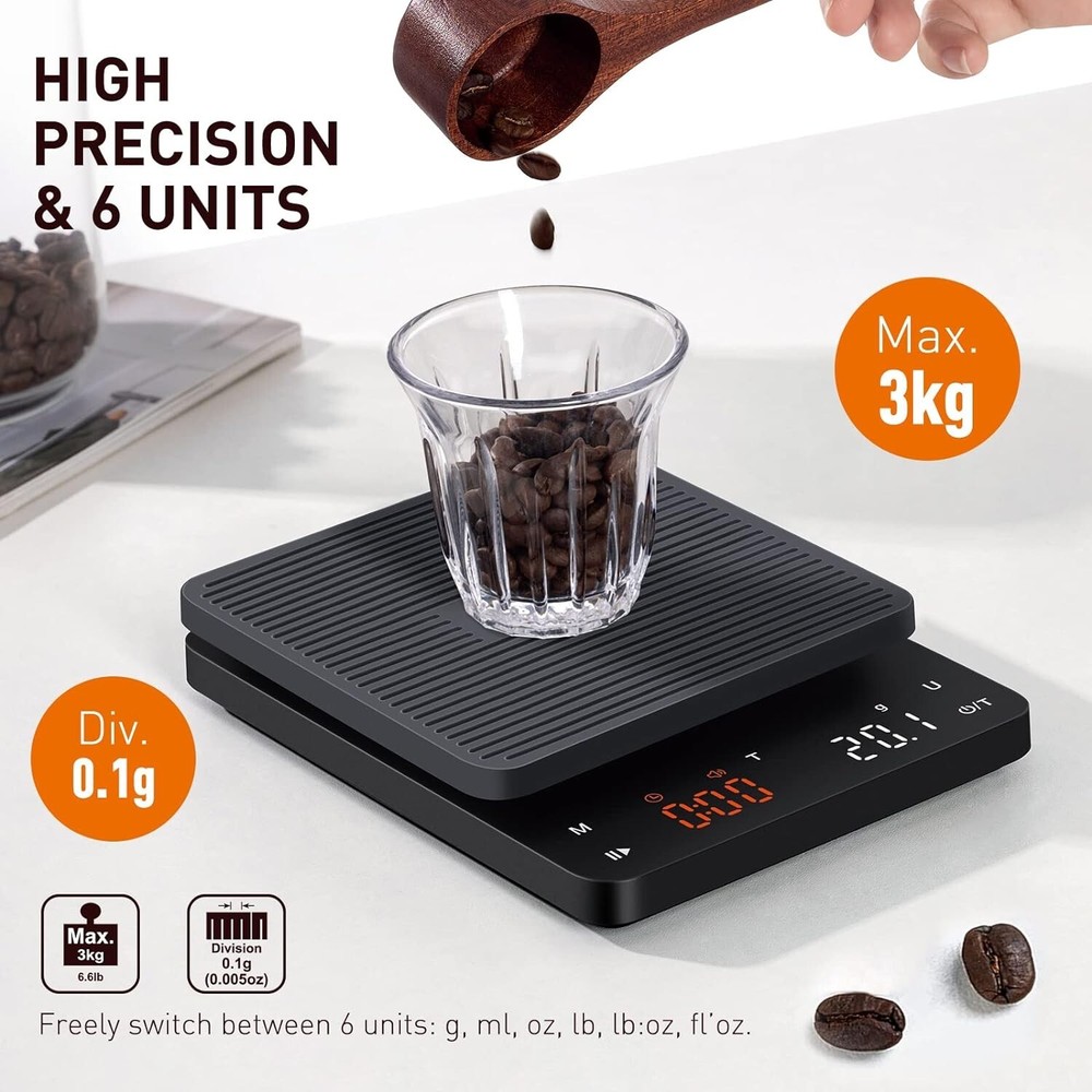 Professional Pour Over Coffee Scale – Auto Timing, Tare Function & Large Display